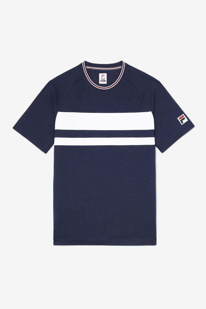 Fila T-Shirt Mens Navy - Heritage Court Crew - Philippines 6913452-US